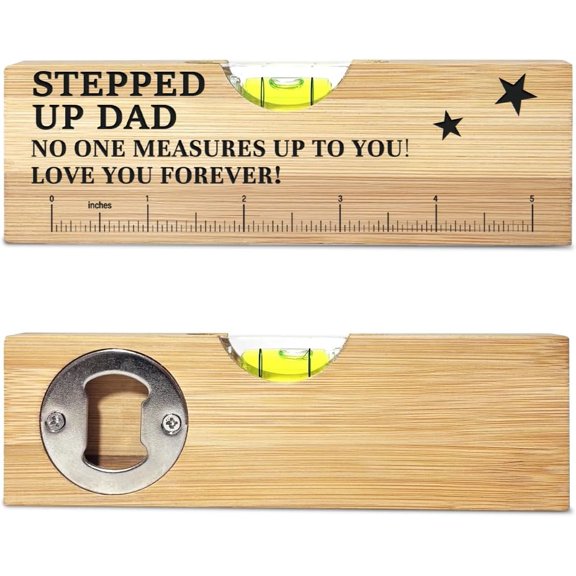 Father's Day Gifts for Stepdad from Daughter Wooden Spirit Level, Fathers Day Christmas Birthday Gifts for Stepdad Stepped up Dad Bonus Dad Papa from Daughter Son Wooden Spirit Level Bottle Opener