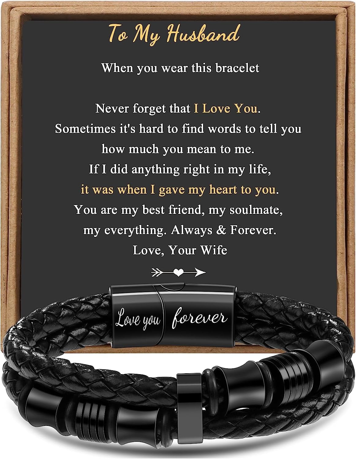 LUXEJEW Love You Forever Bracelet For Men - Leather & Matte Agate Bead Bracelet With Magnetic Clasp