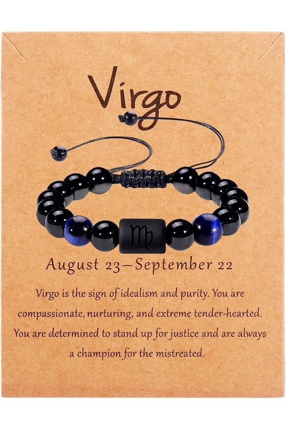 Father's Day Gifts Zodiac Mens Bracelet Protection Bracelet Men 10MM Black Onyx Stone Constellation Horoscope Sign Beads Bracelet for Men