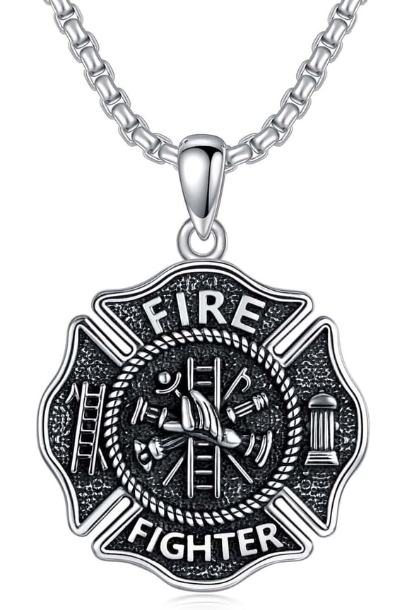 Father’s Day Gifts for Dad Firefighter Necklace 925 Sterling Silver Fire Dept Fire Department Jewelry for Women Men Christmas Birthday Gift