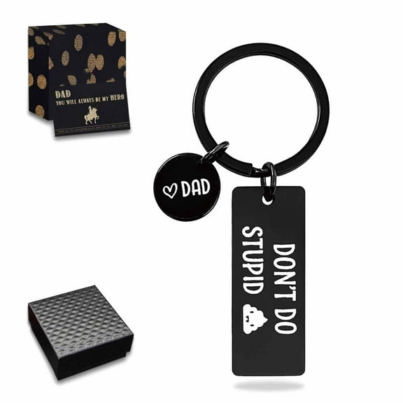Father’s Day Gifts from Son Daughter Children Keychain Gifts with Square Tag Keyring Birthday Christmas Gifts for Papa Daddy - DON'T DO STUPID Black