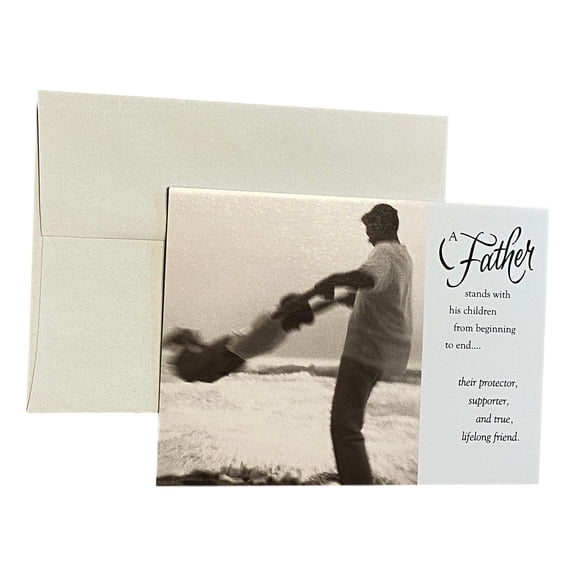 Father's Day Greeting Card - A Father stands with his children from beginning to end... their protector, supporter, and true, lifelong friend. - Father's Day, with Father and child