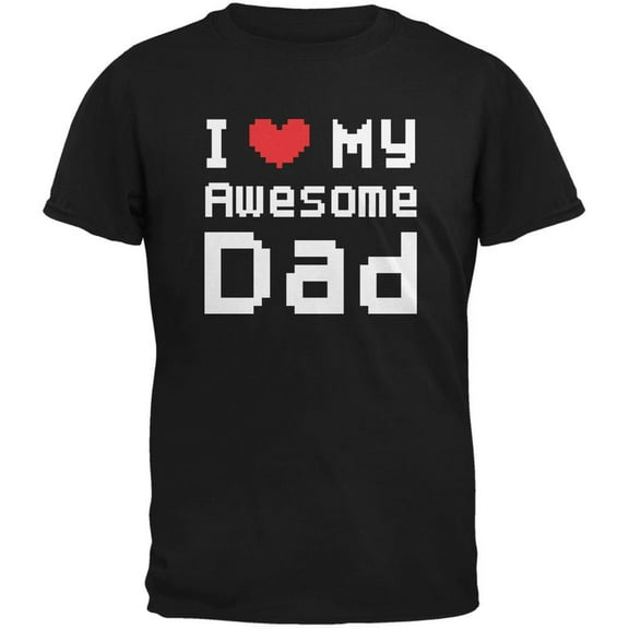 Father's Day I Heart My Awesome Dad 8 Bit Pixel Black Youth T-Shirt - Youth Small