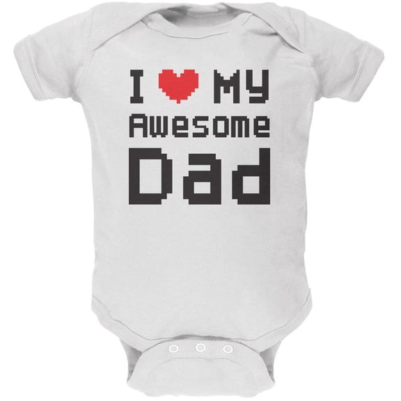 Father's Day I Heart My Awesome Dad 8 Bit Pixel White Soft Baby One Piece - 12-18 months
