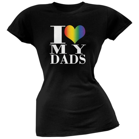 Father's Day I Love My Gay Dads Pride Heart Black Juniors Soft T-Shirt - Large