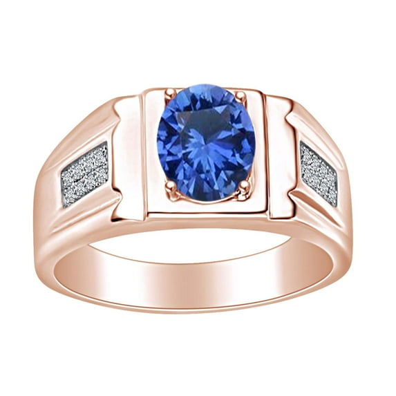 AFFY Father's Day Jewelry Gifts Simulated Sapphire & White Cubic Zirconia Mens Band Ring 14k Rose Gold Over Sterling Silver