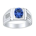thumbnail image 1 of AFFY Father's Day Jewelry Gifts Simulated Sapphire & White Cubic Zirconia Mens Band Ring 14k White Gold Over Sterling Silver, 1 of 1