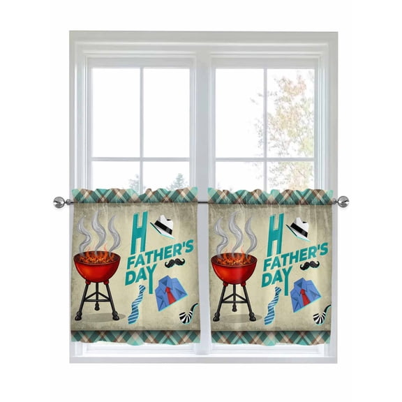 Father's Day Kitchen Curtains Tier 24 Inch Length, Checkered Funny Words Retro Art Rod Pocket Light Filtering Window Curtains Living Room Bedroom Curtain Drapes Cafe Curtain 27.5''x24''x2
