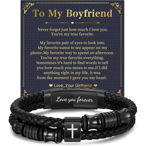 Father's Day Leather Bracelet - Engraved "love you forever" Clasp, Adjustable Gift for Dad Son Husband, Men's Jewelry