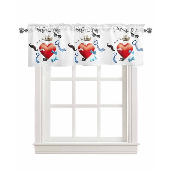Father's Day Linen Curtain Valance for Bedroom/Bathroom/Kitchen/Office/Living/Dining Room Window,Summer Love Tie Sunglasses Beard Rod Pocket Topper Decorative Cafe Drapes Panel 42"x12"