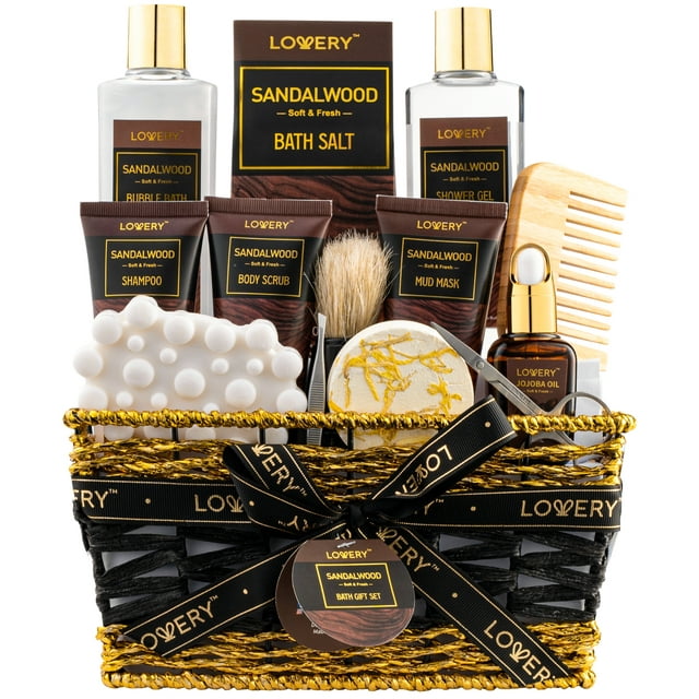Father's Day Mens Gift Set - 14 Pc Sandalwood Bath Gift Set - Personal Self Care Kit