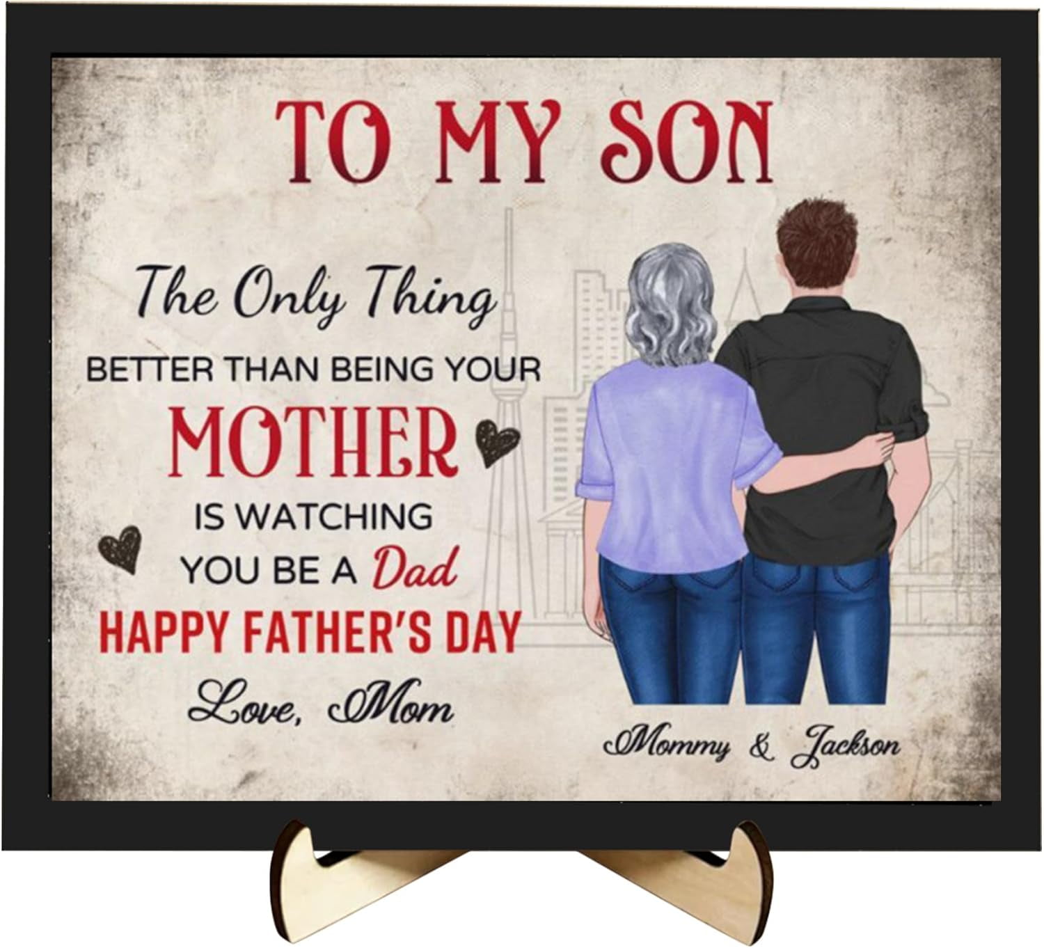 Father's Day Mom and Son Wood Sign Plaque, Personalized Portrait To My ...