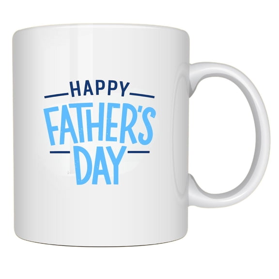 Happy Father's Day Ceramic Coffee Mug, Blue Typography Design, 11 oz