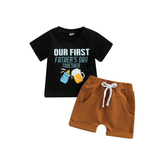 Father's Day Newborn Infant Baby Boys Short Sleeve Letters Print Tops Drawstring Short 2pcs Set