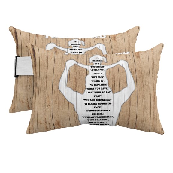 Father's Day Outdoor Pillows for Chaise Lounge Chair Beach Headrest Pillow Set of 2 Waterproof Lumbar Pillows with Insert&Strap Farmhouse Retro Rustic Brown Wooden Grain Pool Pillow 12"x20"