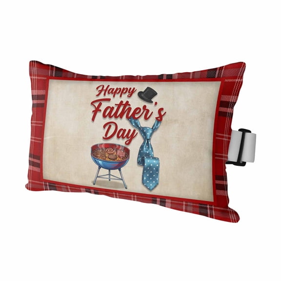 Father's Day Outdoor Pillows for Chaise Lounge Chair Waterproof Lumbar Pillows with Insert&Adjustable Elastic Strap Beach Headrest Pillow Red Checkered Farmhouse Modern Art Pool Pillow 11"x16"