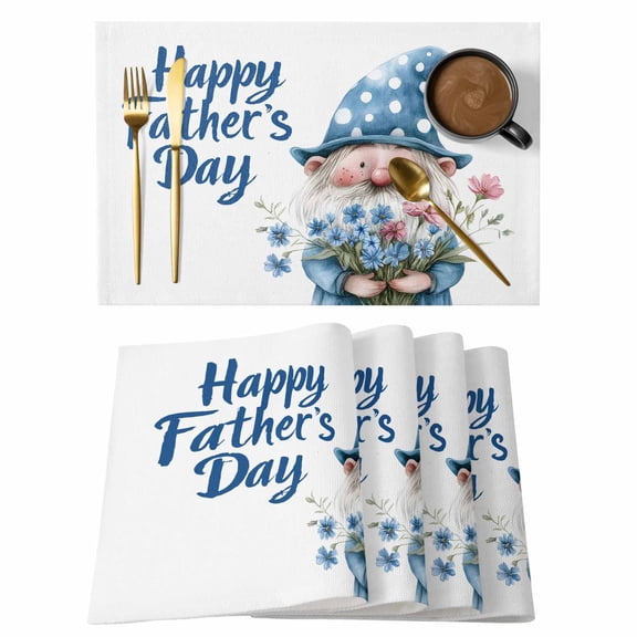Father's Day Placemats Set of 1, Dwarf Hold Blue Red Flowers Non-Slip Place Mats Washable Table Mats for Kitchen Dining Table Decorations Indoor/Outdoor