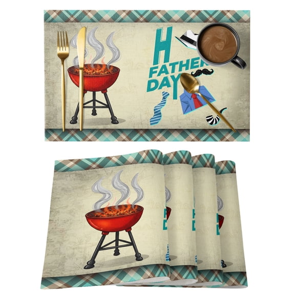 Father's Day Placemats Set of 4 Checkered Funny Words Retro Art Place Mats Indoor Wipeable Table Mats Washable Cloth Dining Table Placemats for Kitchen Holiday Party Home Decor 13x19 Inch
