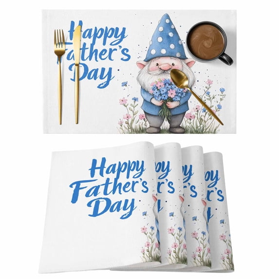 Father's Day Placemats Set of 6, Dwarf Hold Blue Red Flower Non-Slip Place Mats Washable Table Mats for Kitchen Dining Table Decorations Indoor/Outdoor