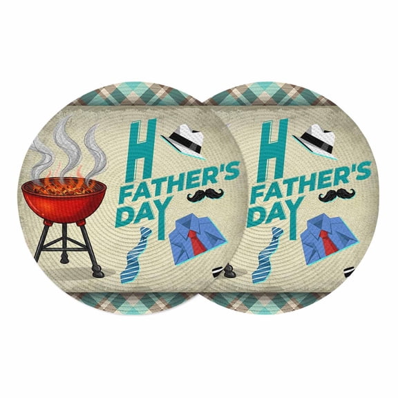 Father's Day Round 13 Inch Placemats Set of 2, Checkered Funny Words Retro Art HeatResistant Non Slip Place Mats for Dining Table, Wipeable Braided Kitchen Table Mats for Housewarming