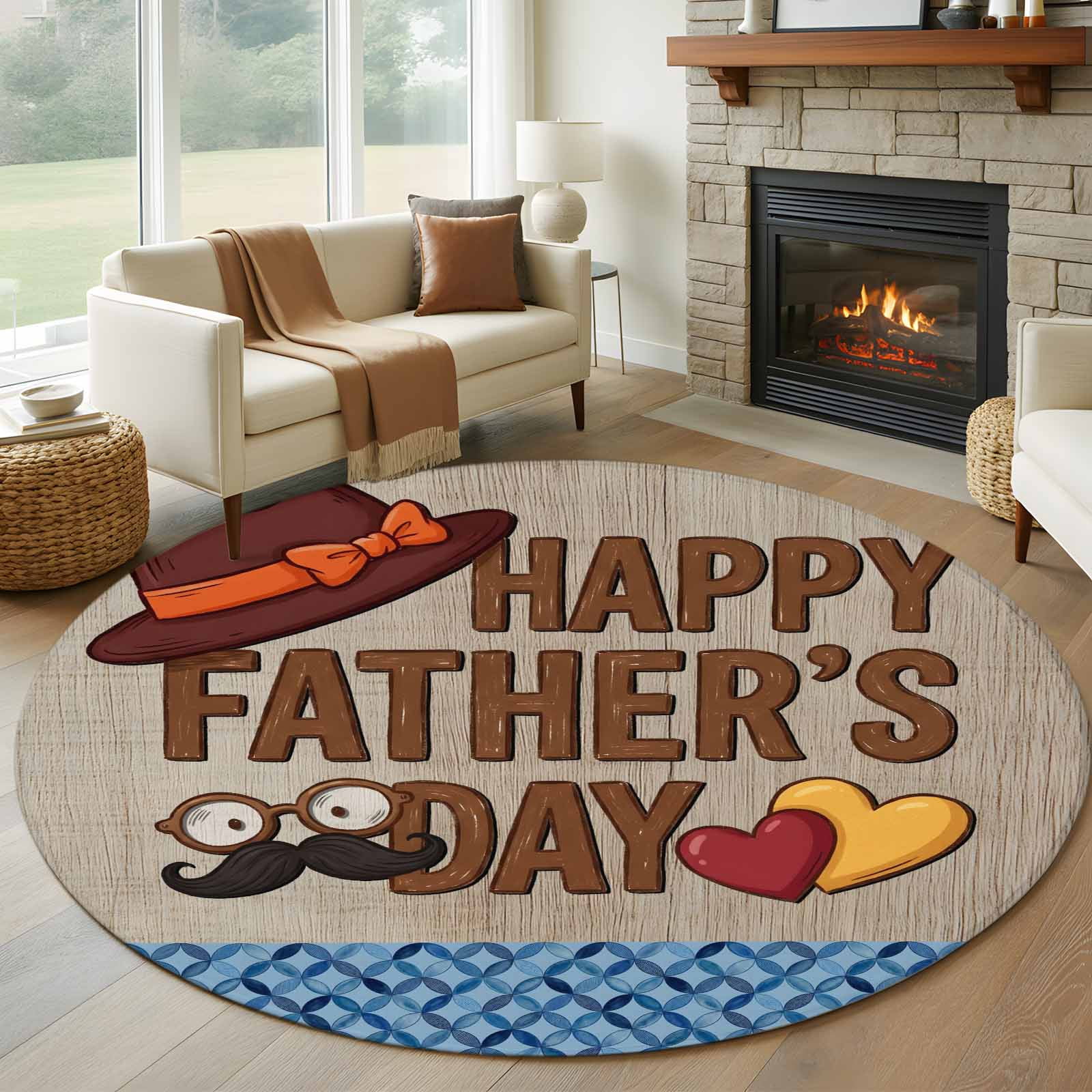 Father's Day Round Area Rug 8Ft Washable Large Circle Rugs for Living ...