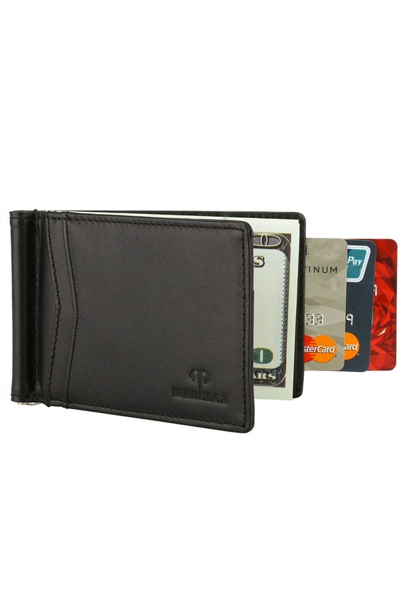 Father's Day Saving Mabella Bifold Slim Genuine Leather Wallet RFID Blocking Anti Theft Front Pocket Money Clip, Father's Day Gift for Men