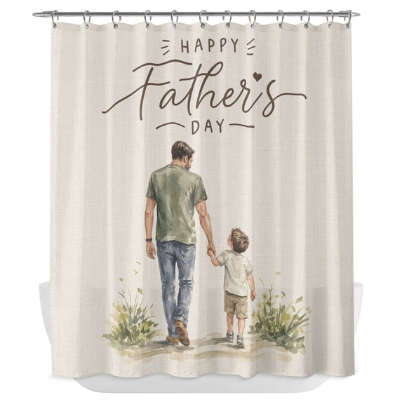 Father's Day Shower Curtain - Water Repellent Fabric Shower Curtains Washable, Farmhouse Botanical Country Plants Beige Decorative Polyester Cloth Bathroom Curtains Modern Bath Decor 72"x72"