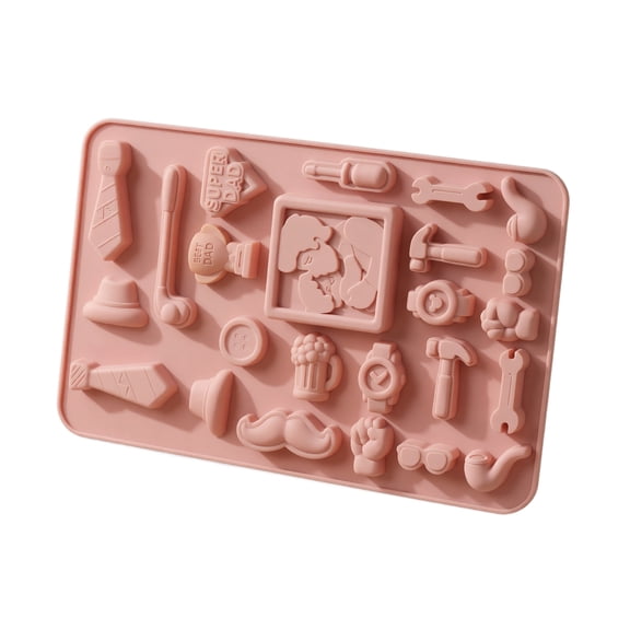 Father's Day Silicone Mold for Cookies and Chocolate, Dad Mustache and Tool Shapes for Holiday Baking, Non-Stick Decoration Tray