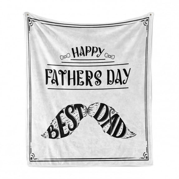 Father's Day Soft Flannel Fleece Blanket, Monochrome Illustration of Happy Father's Day Calligraphy in a Frame, Cozy Plush for Indoor and Outdoor Use, 70" x 90", Charcoal Grey White, by Ambesonne