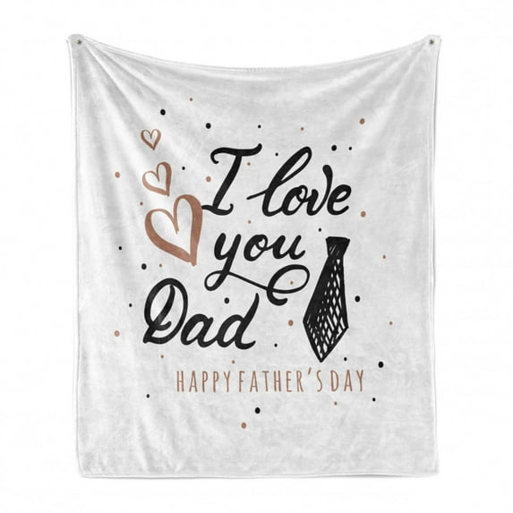 Father's Day Soft Flannel Fleece Throw Blanket, I Love You Dad with a Tie and Polka Dots Drawn by Hand, Cozy Plush for Indoor and Outdoor Use, 70" x 90", Pale Rust Charcoal Grey, by Ambesonne