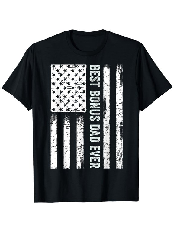 Father's Day Step Dad Best Bonus Dad Ever American Flag USA T-Shirt