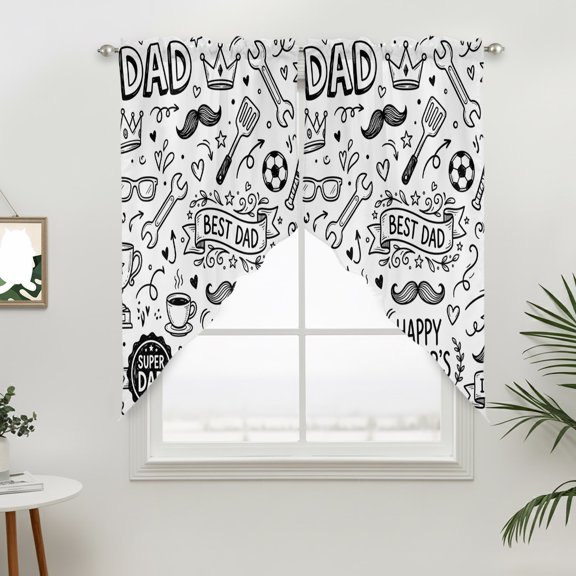 Father's Day Swag Valances for Windows, Modern Mustache Celebration Sketch Rod Pocket Short Curtains, Machine Washable Kitchen Window Topper for Bathroom Living Room, 36 x 36 Inch, 1 Pair