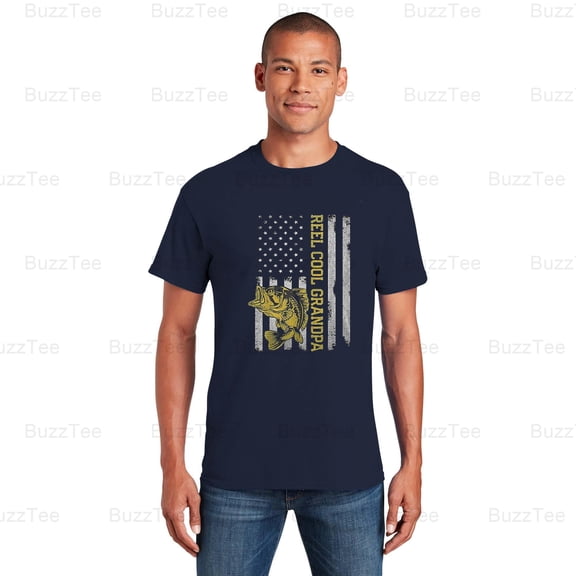 Father's Day T Fishing Reel Cool Grandpa American Flag Angler T-Shirt Unisex, up to 5XL