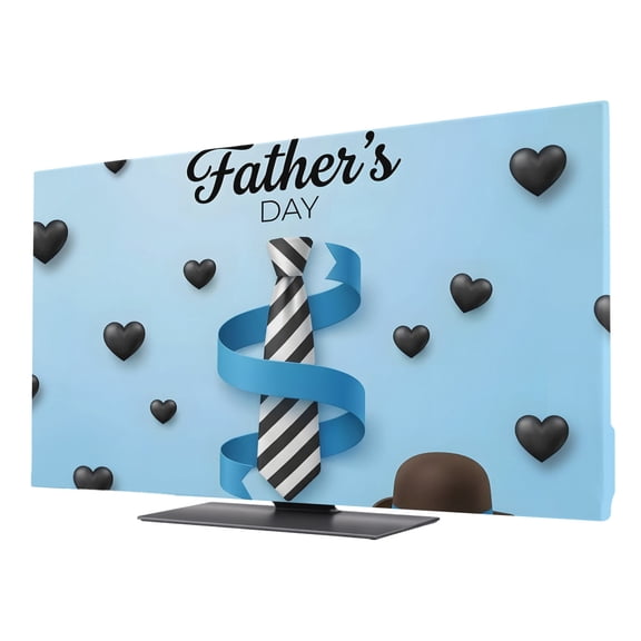 Father's Day TV Cover for 24 Inch Screen, Stretch Fabric Dustproof TV Display Protector, Blue Black Love Heart Modern Art Elastic Slipcover Monitor Cover for Indoor Desktop Computer 20.9"x11.8"