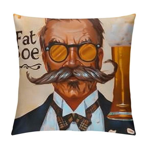 Father's Day Throw Pillow Cushion Cover, Best Dad Ever Cheers Beer Glass with Tie and Mustache Emoji Print, Decorative Rectangle Accent Pillow Case,  Pale Coffee Soft Blue