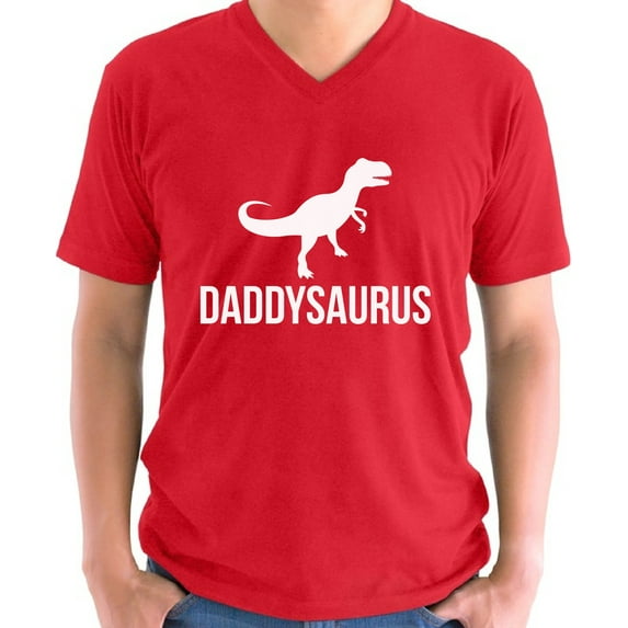Father's Day V-neck Shirt for Men Daddysaurus Gift for Daddy Mens S M L XL 2XL Graphic Tee