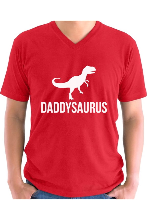 Father's Day V-neck Shirt for Men Daddysaurus Gift for Daddy Mens S M L XL 2XL Graphic Tee