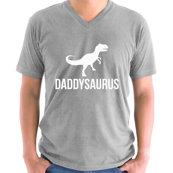 Father's Day V-neck Shirt for Men Daddysaurus Gift for Daddy Mens S M L XL 2XL Graphic Tee