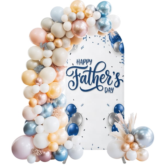 Father's Day Wedding Arch Backdrop Cover 6FT ,Spandex Fitted Celebration Blue Balloons Party Wedding Arch Covers Round Top Chiara Arches Backdrop Stand Cover for Birthday Party Ceremony Banquet