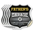 thumbnail image 1 of Father's Garage I Can Fix Everything But Stupid (5 Pack) 4 inch X 4 inch Shield Shaped Heavy Duty 3.2 mil Vinyl Decals To last, Gift for Dads and Uncles Classic Americana Crafted in the, 1 of 6