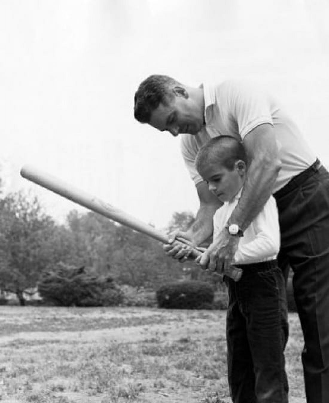 Father teaching his son to play baseball Canvas Art - (18 x 24)