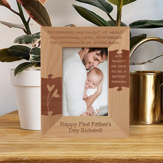 Fatherhood Has Taught Me About Unconditional Love Reinforced The Importance Of Giving Back And Taught Me How To Be A Better Person Personalized Wooden Frame 3 1/2" x 5" Brown (Vertical)