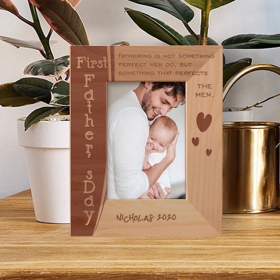 Fathering Is Not Something Perfect Men Do But Something That Perfects The Men Personalized Wooden Frame 3 1/2" x 5" Brown (Vertical)