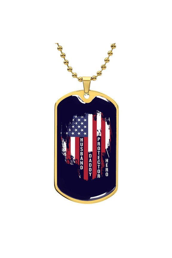 Fathers Day American Flag Tee sdog tag necklace, Husband Daddy Protector Hero dog tag necklace, Fathers Day Flag Gift - Graphic Military Dog Tag Necklace (Optional Personalized Engraving)