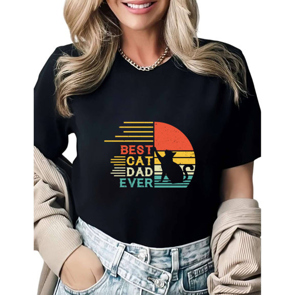 Fathers Day Best Cat Dad Ever Cat Dad Graphic Tees Mens Tshirt Shirts Black White S-5XL Tops