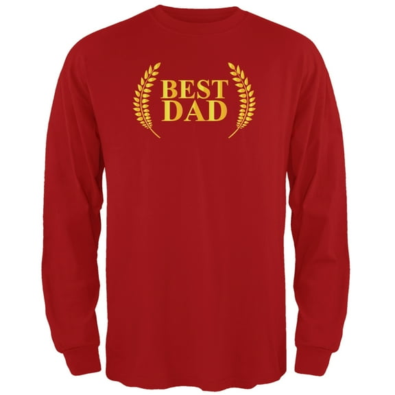Fathers Day - Best Dad Laurel Red Adult Long Sleeve T-Shirt - Small