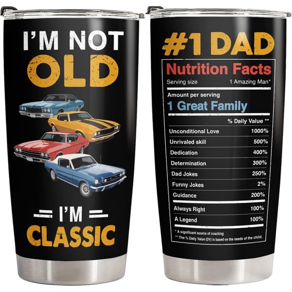 Fathers Day Birthday Dad Gifts from Daughter Son, Retro Car Classic Dad Insulated Travel Mug, I''m Not Old I''m Classic 20oz Tumbler with Lid, Vintage Car Lover Present for Men, Husband, Papa