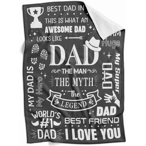 Fathers Day Blankets from Daughter & Son, Best Dad Ever Blankets, Super Soft and Cozy Letter Throw Blankets, Dad Birthday Gifts, I Love You Dad Blankets for Fathers Day, Dad Grey