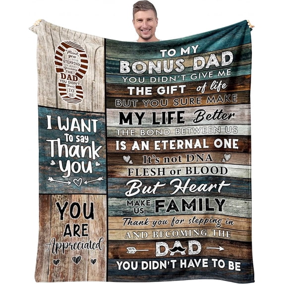 Fathers Day Bonus Dad Gifts - Father''s Day Step Dad Gifts from Daughter, Son - Gifts for Stepdad for Father Day - Stepped Up Dad Gifts - Bonus Dad Birthday Gift Ideas Throw Blanket 60" x 50"