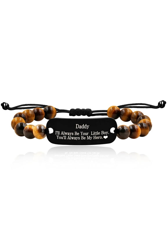 Fathers Day Bracelet for Dad, To My Dad Bracelet - 8mm Tiger Eye Beads Adjustable Masculine Bracelets Gifts for Dad from Son